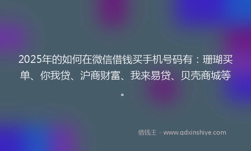 2025年的如何在微信借钱买手机号码有：珊瑚买单、你我贷、沪商财富、我来易贷、贝壳商城等。