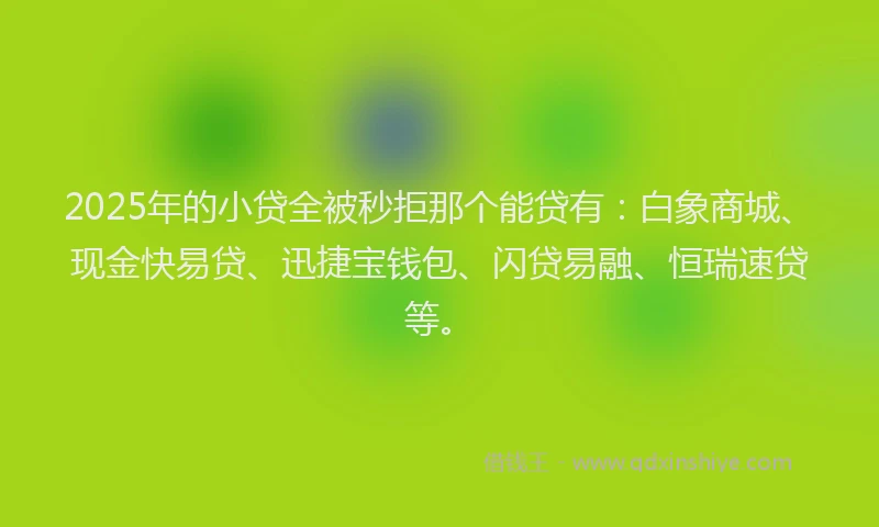 2025年的小贷全被秒拒那个能贷有：白象商城、现金快易贷、迅捷宝钱包、闪贷易融、恒瑞速贷等。