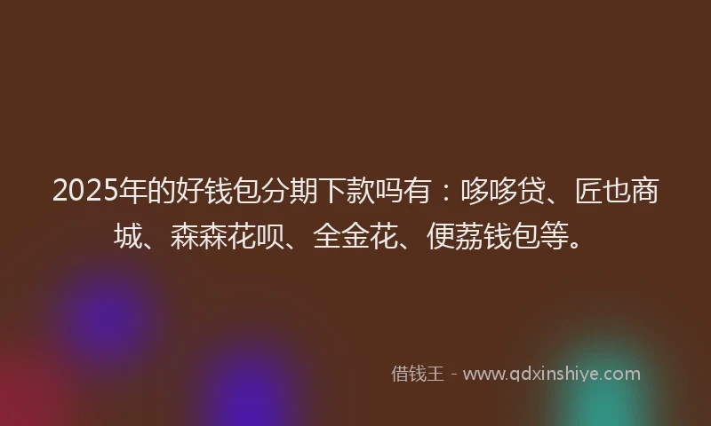 2025年的好钱包分期下款吗有：哆哆贷、匠也商城、森森花呗、全金花、便荔钱包等。