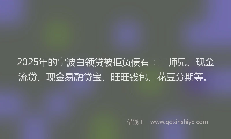 2025年的宁波白领贷被拒负债有：二师兄、现金流贷、现金易融贷宝、旺旺钱包、花豆分期等。