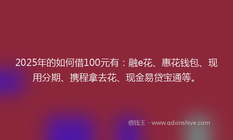 2025年的如何借100元有：融e花、惠花钱包、现用分期、携程拿去花、现金易贷宝通等。