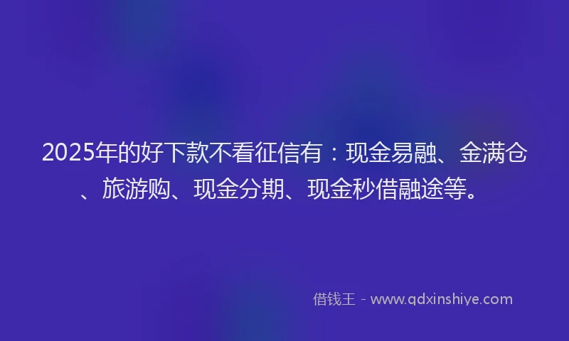 2025年的好下款不看征信有：现金易融、金满仓、旅游购、现金分期、现金秒借融途等。