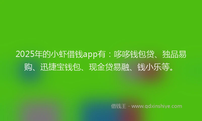 2025年的小虾借钱app有：哆哆钱包贷、独品易购、迅捷宝钱包、现金贷易融、钱小乐等。
