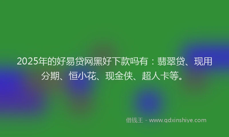 2025年的好易贷网黑好下款吗有：翡翠贷、现用分期、恒小花、现金侠、超人卡等。