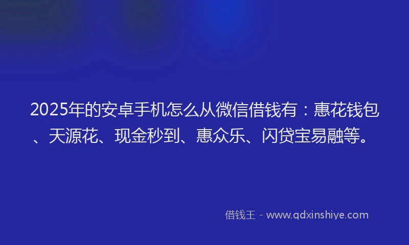 2025年的安卓手机怎么从微信借钱有：惠花钱包、天源花、现金秒到、惠众乐、闪贷宝易融等。
