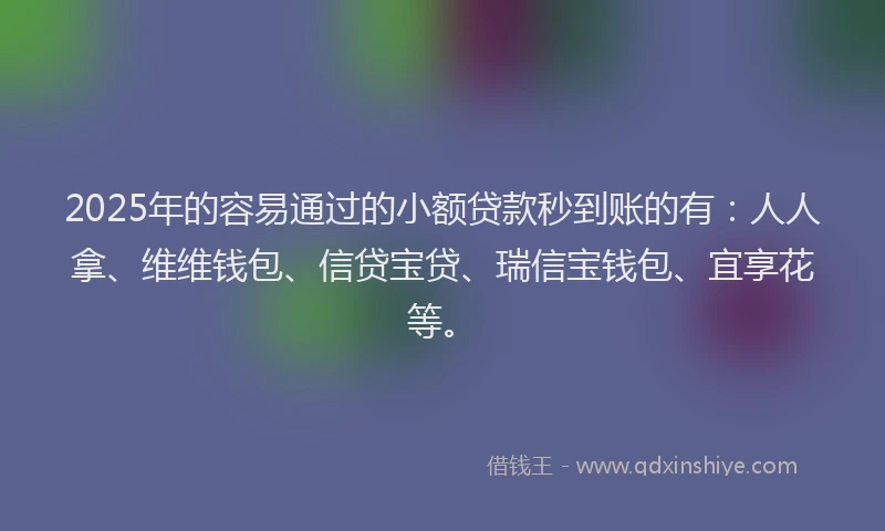 2025年的容易通过的小额贷款秒到账的有：人人拿、维维钱包、信贷宝贷、瑞信宝钱包、宜享花等。
