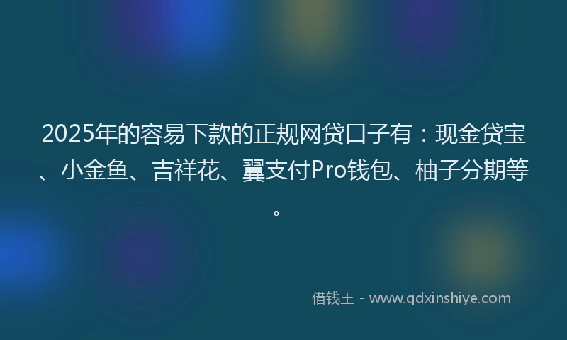 2025年的容易下款的正规网贷口子有：现金贷宝、小金鱼、吉祥花、翼支付Pro钱包、柚子分期等。