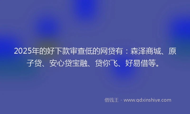 2025年的好下款审查低的网贷有：森泽商城、原子贷、安心贷宝融、贷你飞、好易借等。