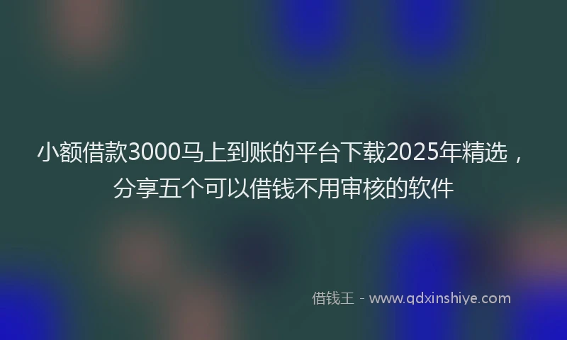 小额借款3000马上到账的平台下载2025年精选，分享五个可以借钱不用审核的软件