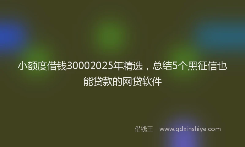 小额度借钱30002025年精选，总结5个黑征信也能贷款的网贷软件