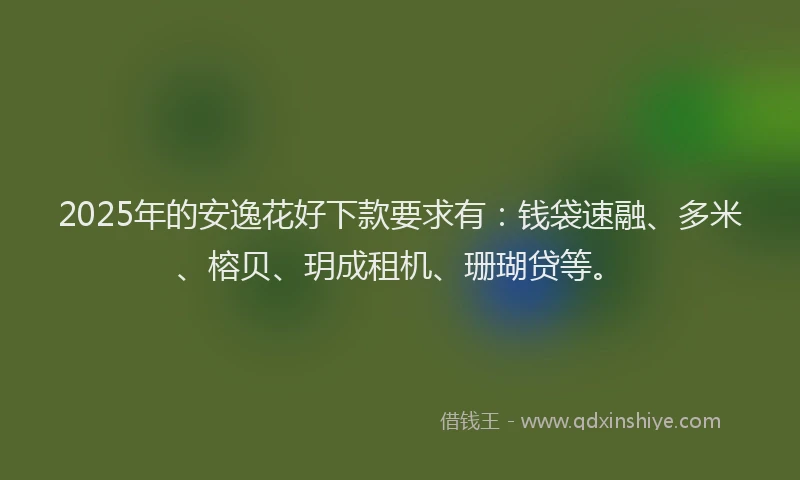 2025年的安逸花好下款要求有：钱袋速融、多米、榕贝、玥成租机、珊瑚贷等。