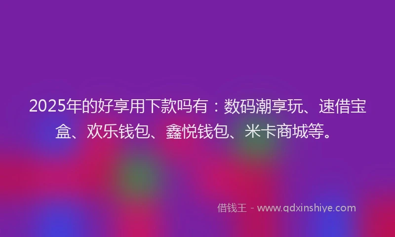 2025年的好享用下款吗有：数码潮享玩、速借宝盒、欢乐钱包、鑫悦钱包、米卡商城等。