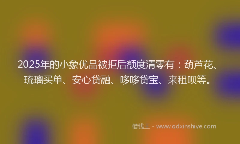 2025年的小象优品被拒后额度清零有：葫芦花、琉璃买单、安心贷融、哆哆贷宝、来租呗等。