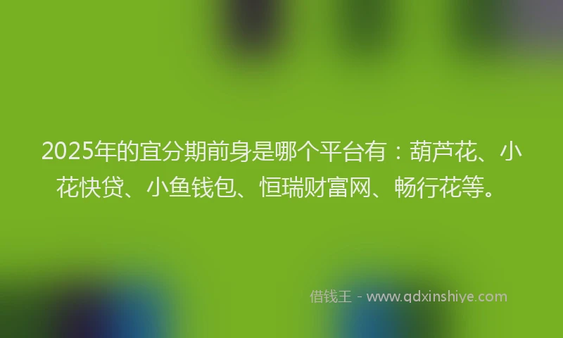 2025年的宜分期前身是哪个平台有：葫芦花、小花快贷、小鱼钱包、恒瑞财富网、畅行花等。