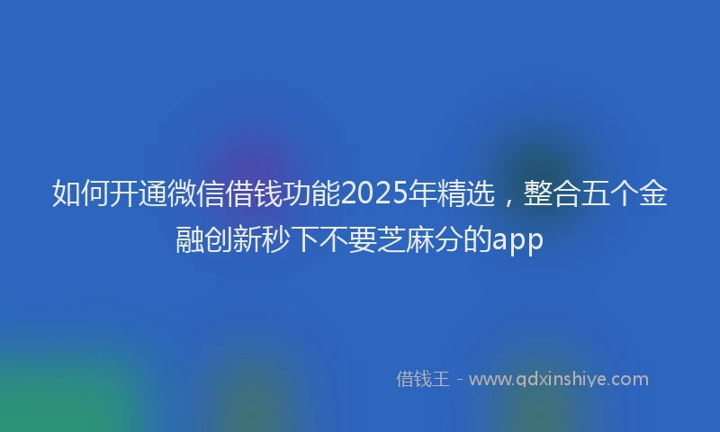 如何开通微信借钱功能2025年精选，整合五个金融创新秒下不要芝麻分的app