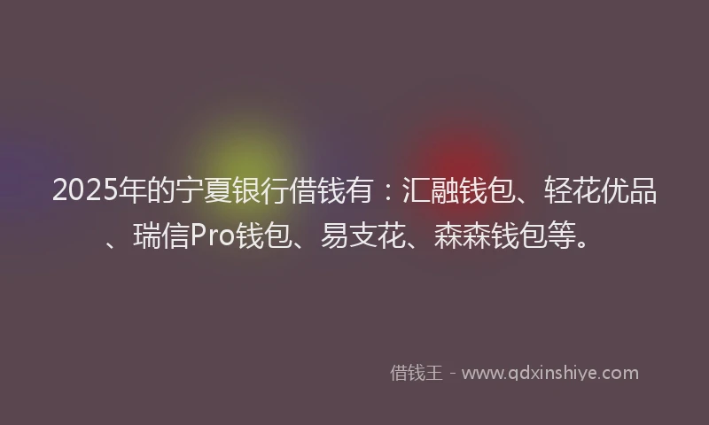 2025年的宁夏银行借钱有：汇融钱包、轻花优品、瑞信Pro钱包、易支花、森森钱包等。