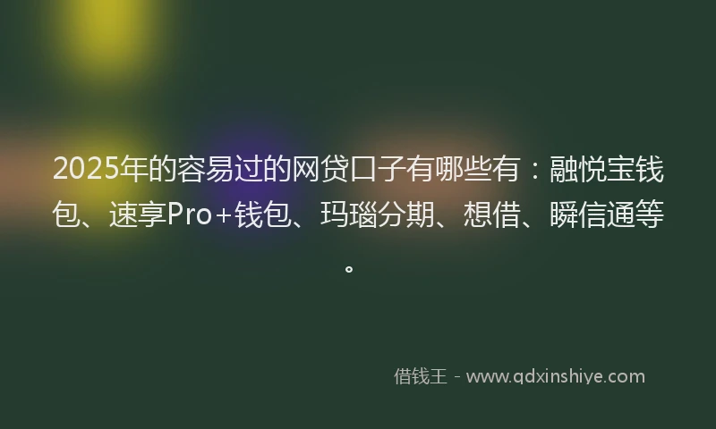 2025年的容易过的网贷口子有哪些有：融悦宝钱包、速享Pro+钱包、玛瑙分期、想借、瞬信通等。
