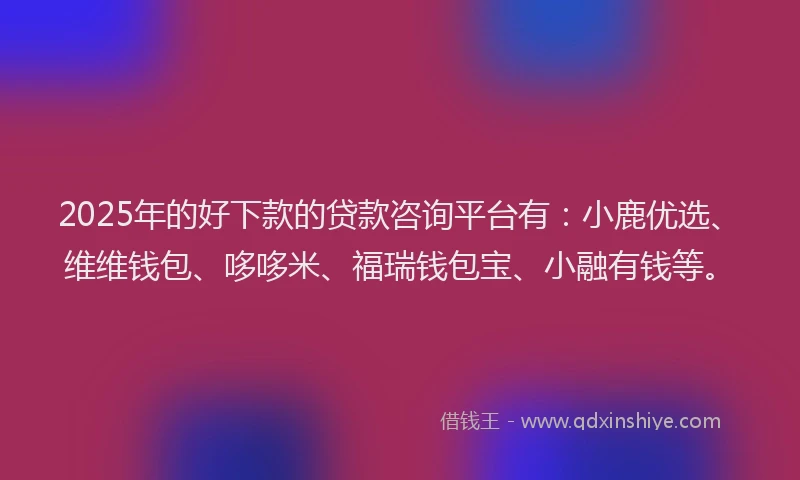 2025年的好下款的贷款咨询平台有：小鹿优选、维维钱包、哆哆米、福瑞钱包宝、小融有钱等。