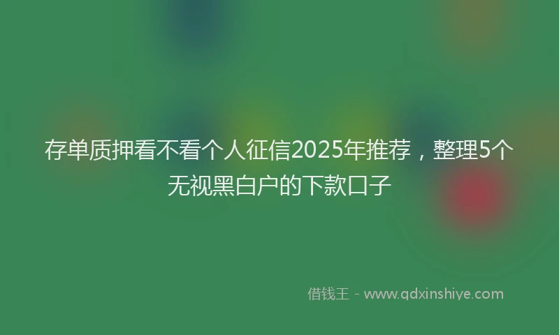 存单质押看不看个人征信2025年推荐，整理5个无视黑白户的下款口子