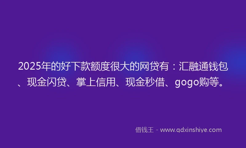 2025年的好下款额度很大的网贷有：汇融通钱包、现金闪贷、掌上信用、现金秒借、gogo购等。