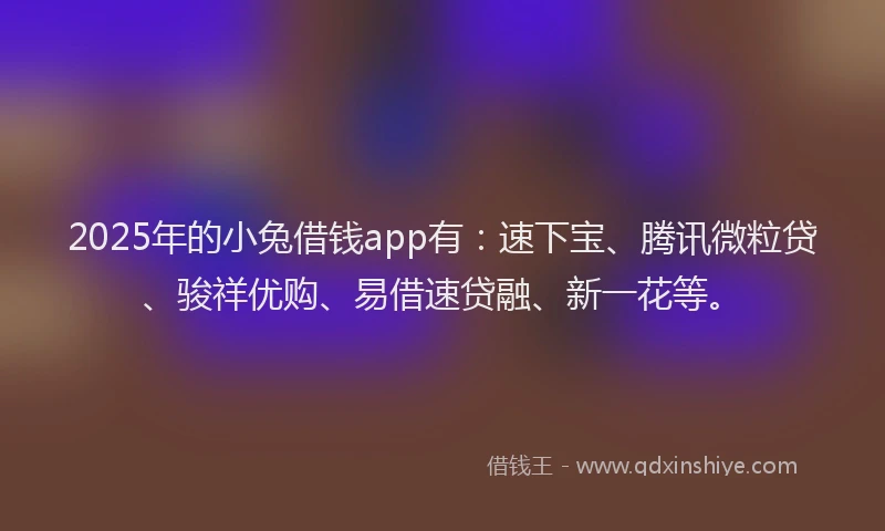 2025年的小兔借钱app有：速下宝、腾讯微粒贷、骏祥优购、易借速贷融、新一花等。