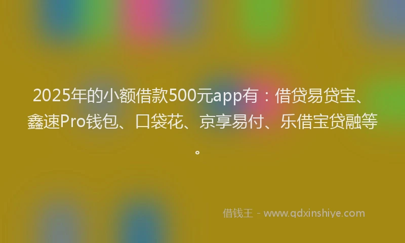 2025年的小额借款500元app有：借贷易贷宝、鑫速Pro钱包、口袋花、京享易付、乐借宝贷融等。