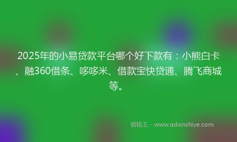 2025年的小易贷款平台哪个好下款有:小熊白卡、融360借条、哆哆米、借款宝快贷通、腾飞商城等。