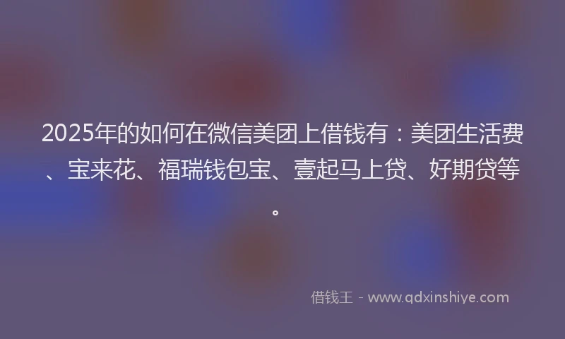 2025年的如何在微信美团上借钱有：美团生活费、宝来花、福瑞钱包宝、壹起马上贷、好期贷等。