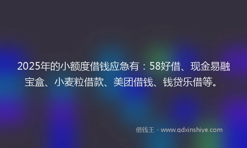 2025年的小额度借钱应急有：58好借、现金易融宝盒、小麦粒借款、美团借钱、钱贷乐借等。