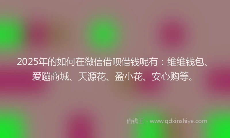 2025年的如何在微信借呗借钱呢有：维维钱包、爱蹦商城、天源花、盈小花、安心购等。