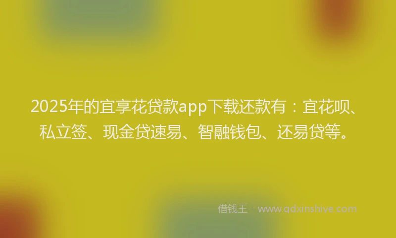 2025年的宜享花贷款app下载还款有：宜花呗、私立签、现金贷速易、智融钱包、还易贷等。