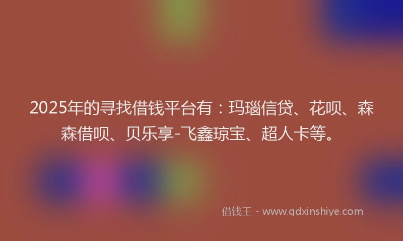 2025年的寻找借钱平台有：玛瑙信贷、花呗、森森借呗、贝乐享-飞鑫琼宝、超人卡等。