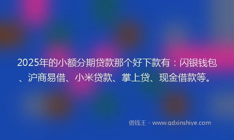 2025年的小额分期贷款那个好下款有：闪银钱包、沪商易借、小米贷款、掌上贷、现金借款等。