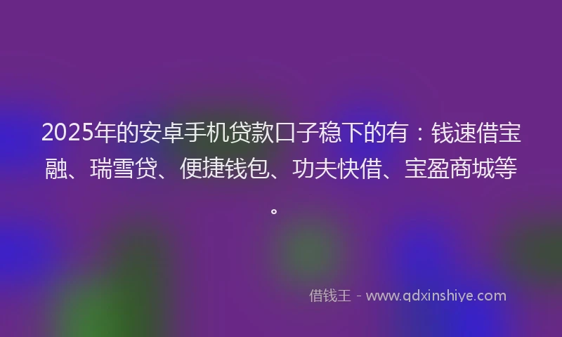 2025年的安卓手机贷款口子稳下的有：钱速借宝融、瑞雪贷、便捷钱包、功夫快借、宝盈商城等。