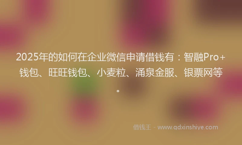 2025年的如何在企业微信申请借钱有：智融Pro+钱包、旺旺钱包、小麦粒、涌泉金服、银票网等。