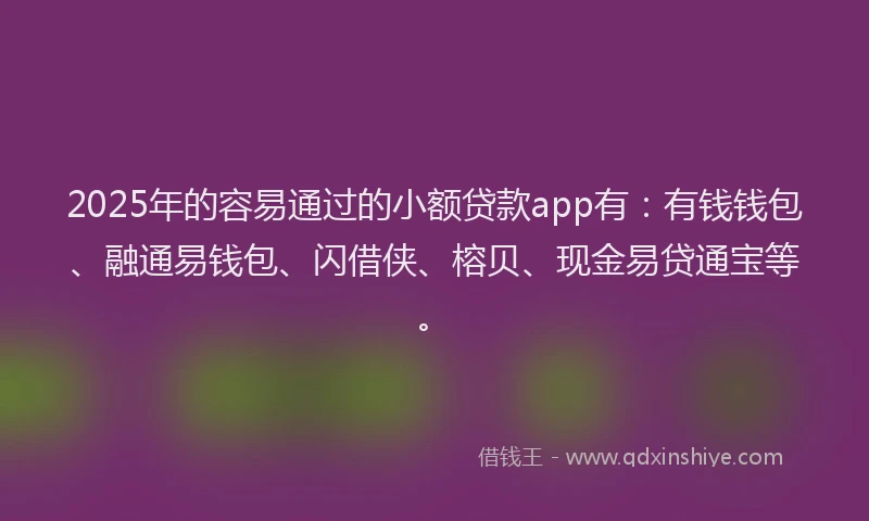 2025年的容易通过的小额贷款app有：有钱钱包、融通易钱包、闪借侠、榕贝、现金易贷通宝等。