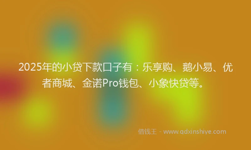 2025年的小贷下款口子有：乐享购、鹅小易、优者商城、金诺Pro钱包、小象快贷等。