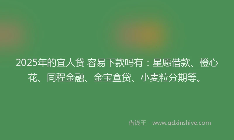 2025年的宜人贷 容易下款吗有：星愿借款、橙心花、同程金融、金宝盒贷、小麦粒分期等。