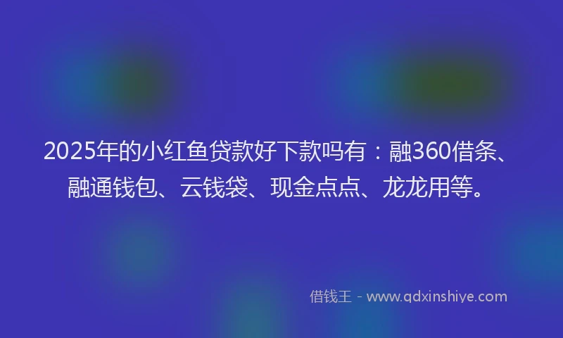 2025年的小红鱼贷款好下款吗有:融360借条、融通钱包、云钱袋、现金点点、龙龙用等。