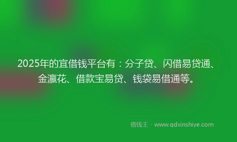 2025年的宜借钱平台有：分子贷、闪借易贷通、金瀛花、借款宝易贷、钱袋易借通等。
