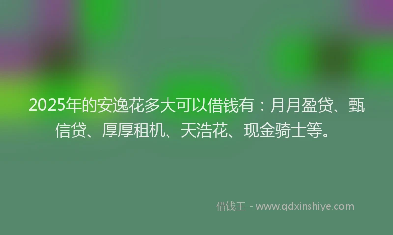 2025年的安逸花多大可以借钱有：月月盈贷、甄信贷、厚厚租机、天浩花、现金骑士等。