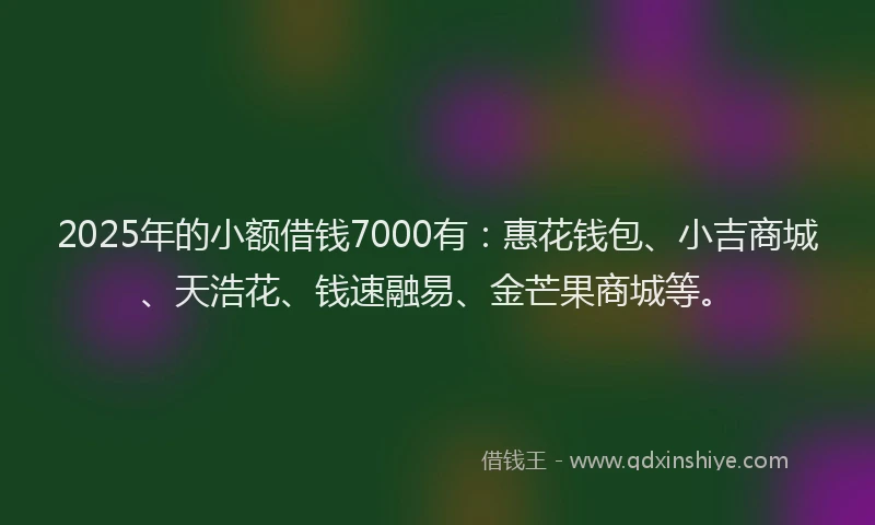 2025年的小额借钱7000有:惠花钱包、小吉商城、天浩花、钱速融易、金芒果商城等。