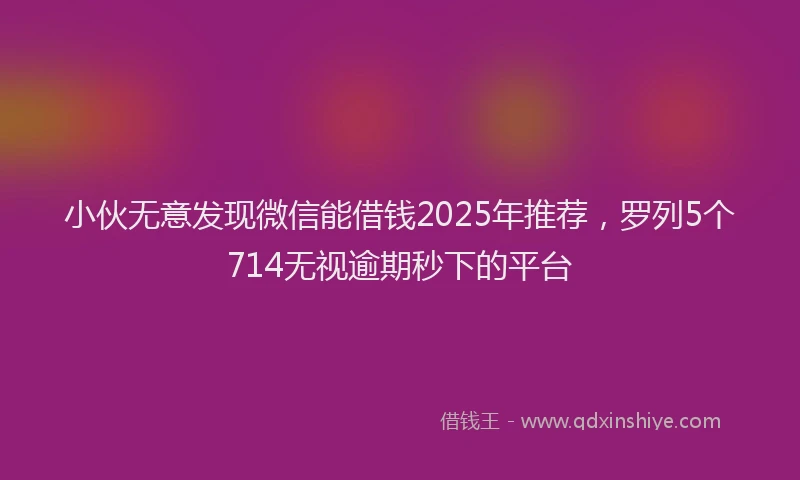 小伙无意发现微信能借钱2025年推荐，罗列5个714无视逾期秒下的平台