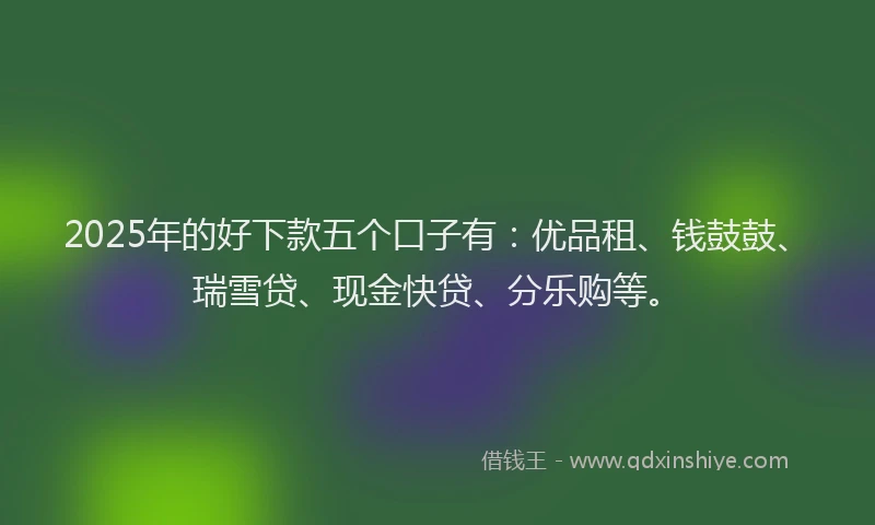 2025年的好下款五个口子有：优品租、钱鼓鼓、瑞雪贷、现金快贷、分乐购等。