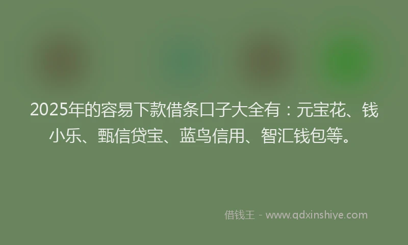 2025年的容易下款借条口子大全有：元宝花、钱小乐、甄信贷宝、蓝鸟信用、智汇钱包等。
