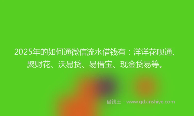 2025年的如何通微信流水借钱有：洋洋花呗通、聚财花、沃易贷、易借宝、现金贷易等。