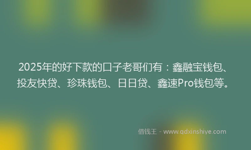 2025年的好下款的口子老哥们有：鑫融宝钱包、投友快贷、珍珠钱包、日日贷、鑫速Pro钱包等。