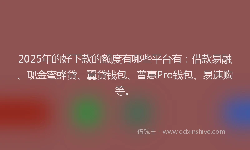 2025年的好下款的额度有哪些平台有：借款易融、现金蜜蜂贷、翼贷钱包、普惠Pro钱包、易速购等。