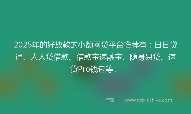 2025年的好放款的小额网贷平台推荐有：日日贷通、人人贷借款、借款宝速融宝、随身易贷、速贷Pro钱包等。