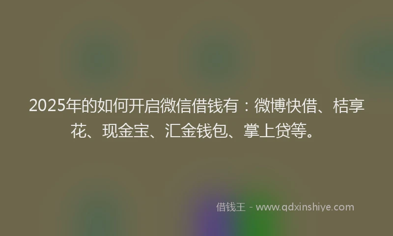 2025年的如何开启微信借钱有：微博快借、桔享花、现金宝、汇金钱包、掌上贷等。